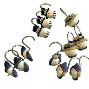 Set of 12 Snowmen Shower Hooks Hats scarf carrot nose flaw